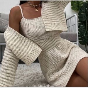 Shein Cream Crochet Knit Bodycon Sleeveless Sweater Dress